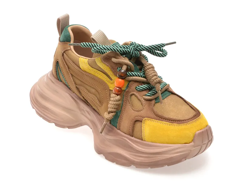 Pantofi sport maro, 8663, din piele naturala