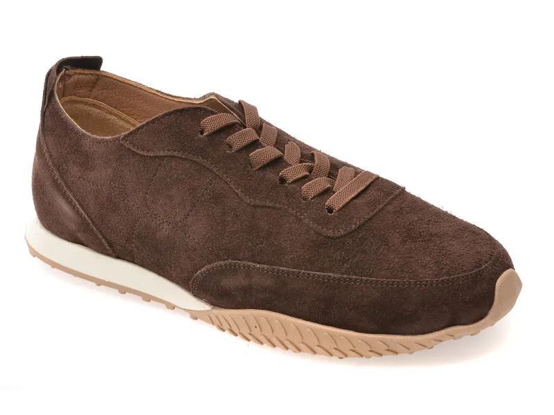 Pantofi sport maro, PM6398, din piele intoarsa