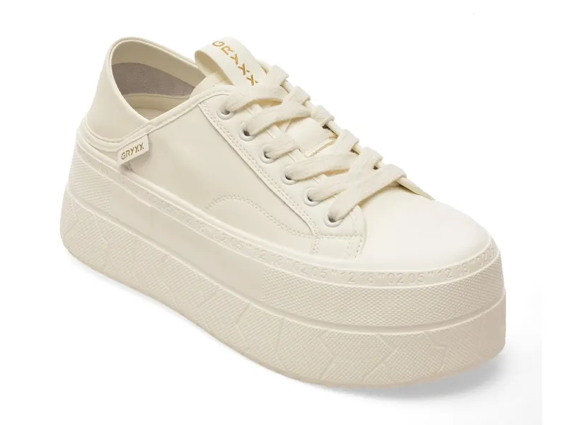 Pantofi sport albi, 61627, din piele naturala