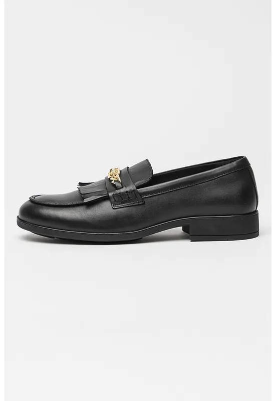 Pantofi loafer din piele cu detaliu metalizat - Negru