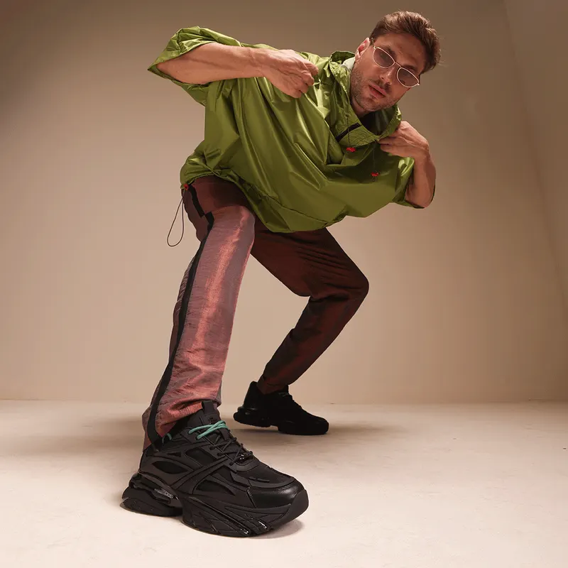 Sneakers bărbați Enzo Bertini negri din piele naturală și textil 3660bp431n — imaginea 2