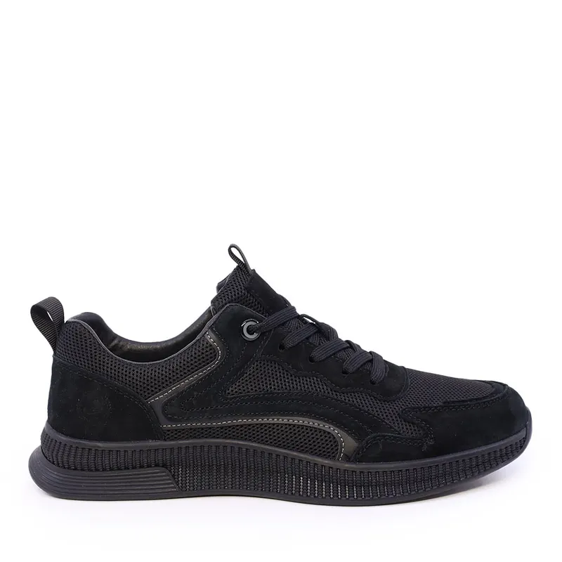 Sneakers bărbați negri din piele și textil 1921BP0370VN