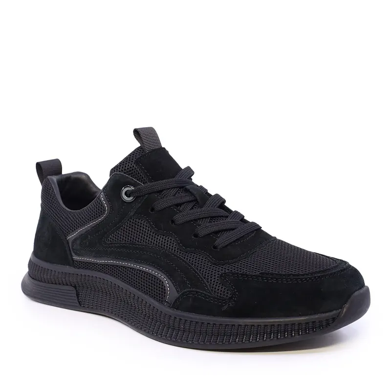 Sneakers bărbați negri din piele și textil 1921BP0370VN — imaginea 2