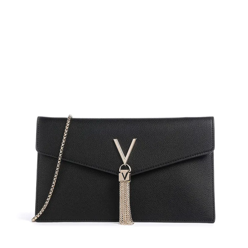 Poșetă plic femei Valentino Luxe negru cu logo frontal 1951PLSVBS9XJ17N