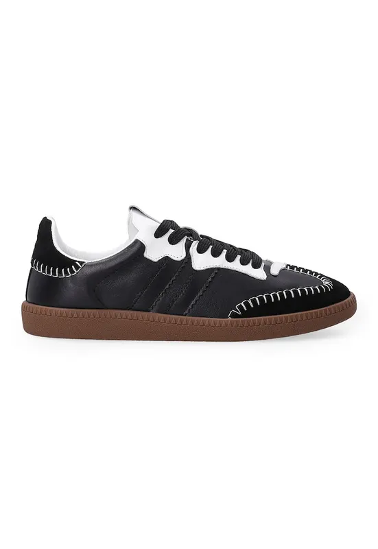 Pantofi sport din piele cu cusaturi contrastante - Negru