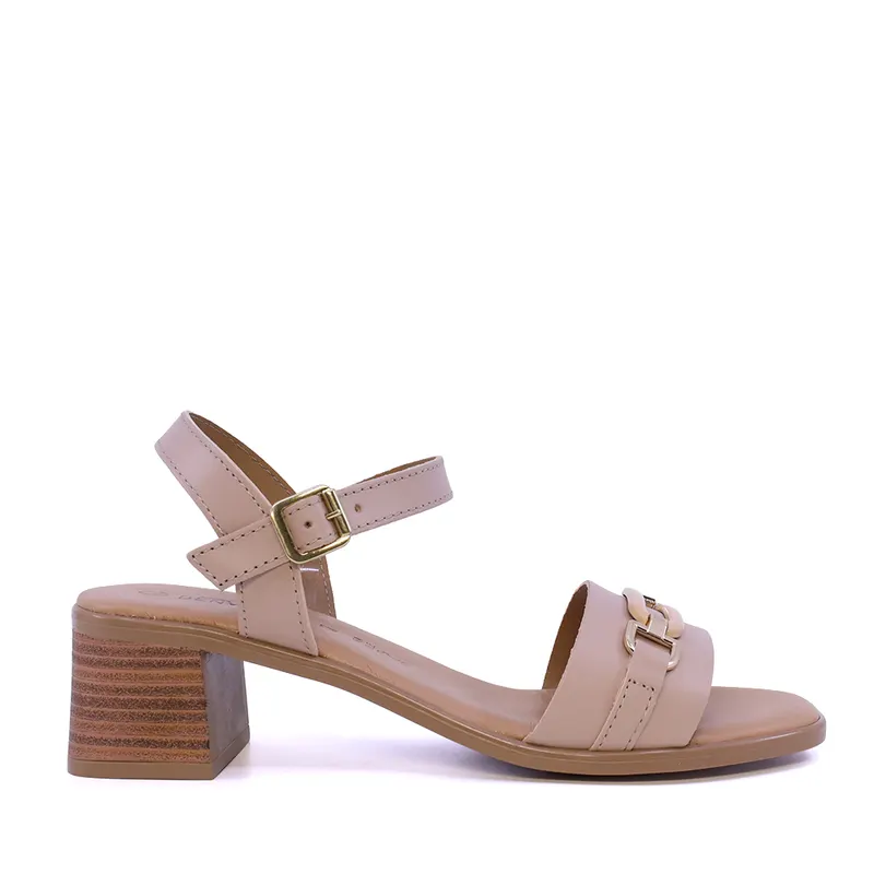 Sandale cu toc mediu femei bej din piele 2611DS3400BE