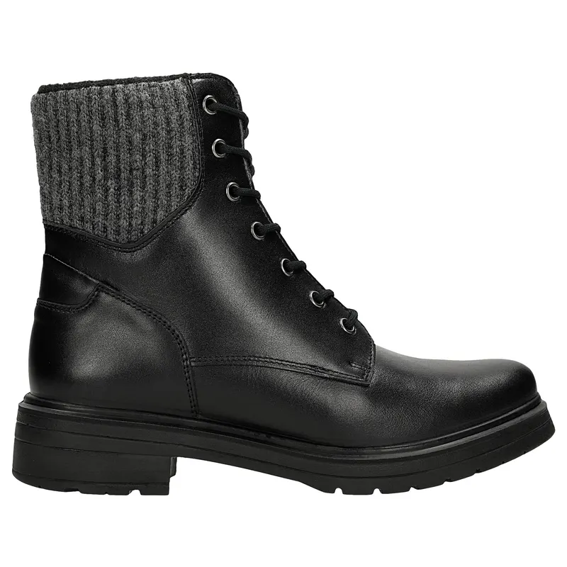 Pantofi damă tip worker din piele, negri, cu șosetă gri
