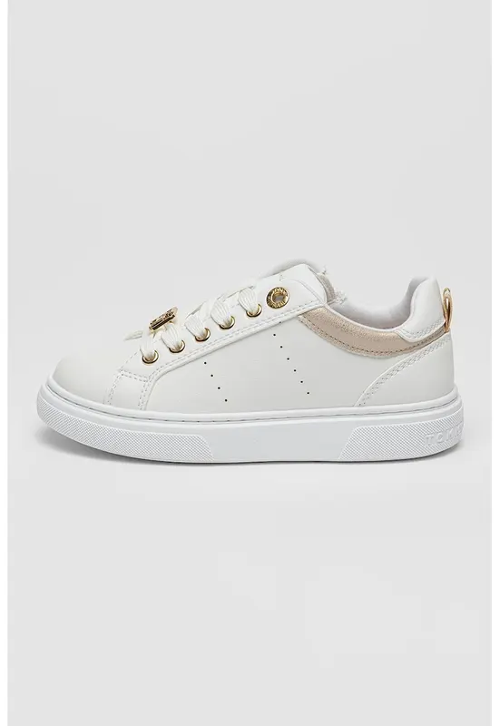 Pantofi sport low-cut din piele ecologica cu fermoar - Alb/Auriu