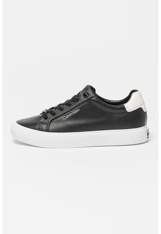 Pantofi sport de piele si piele ecologica - Negru/Alb optic