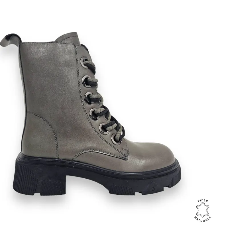GHETE DAMA din PIELE NATURALA cu siret Dublu CRL0897 CULOARE:GRI