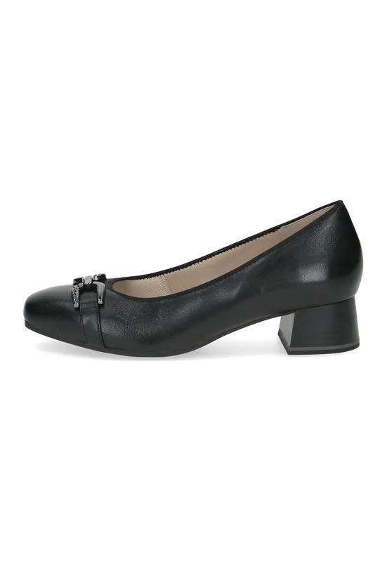 Pantofi din piele cu toc kitten si varf patrat - Negru