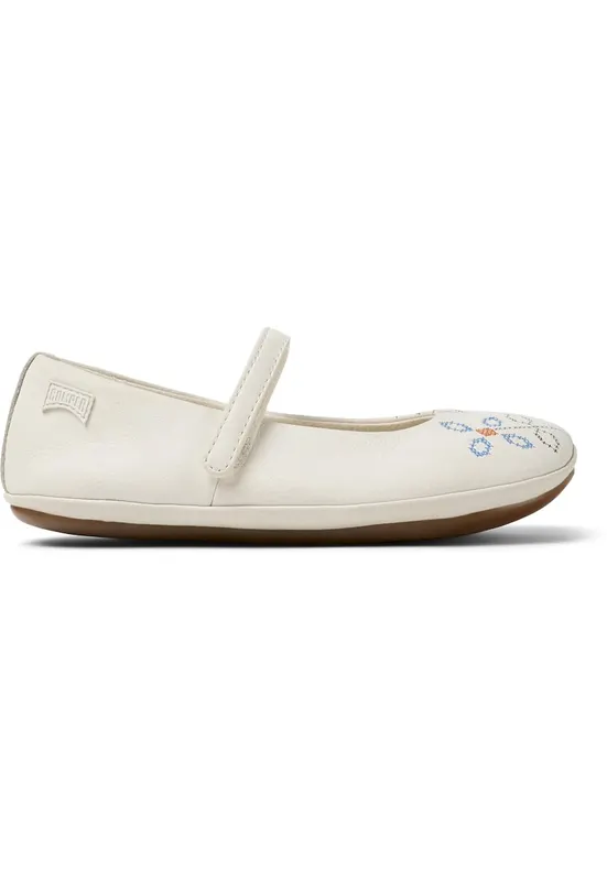 Balerini de piele cu velcro si model Ballerinas Right - Alb