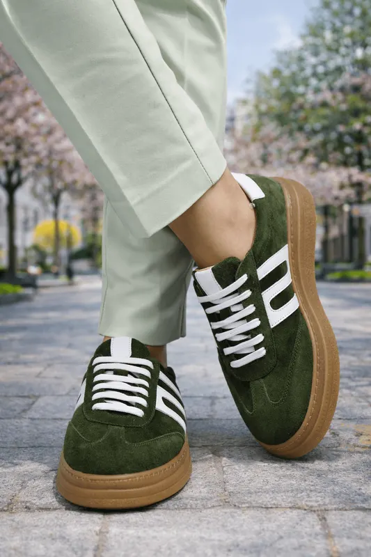 Sneakers din Piele Intoarsa Verde - GEZ GREEN