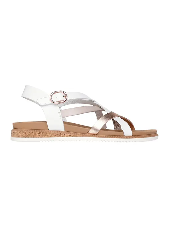 Sandale de piele ecologica cu barete multiple - Alb/Auriu