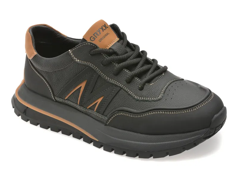 Pantofi sport negri, 80029, din piele naturala