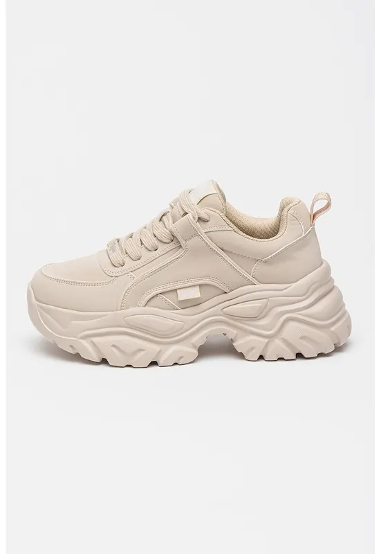 Pantofi sport din piele ecologica cu talpa masiva Galactica - Crem