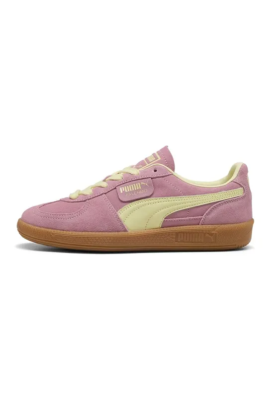Pantofi sport Palermo de piele intoarsa si piele - Galben pai/Roz