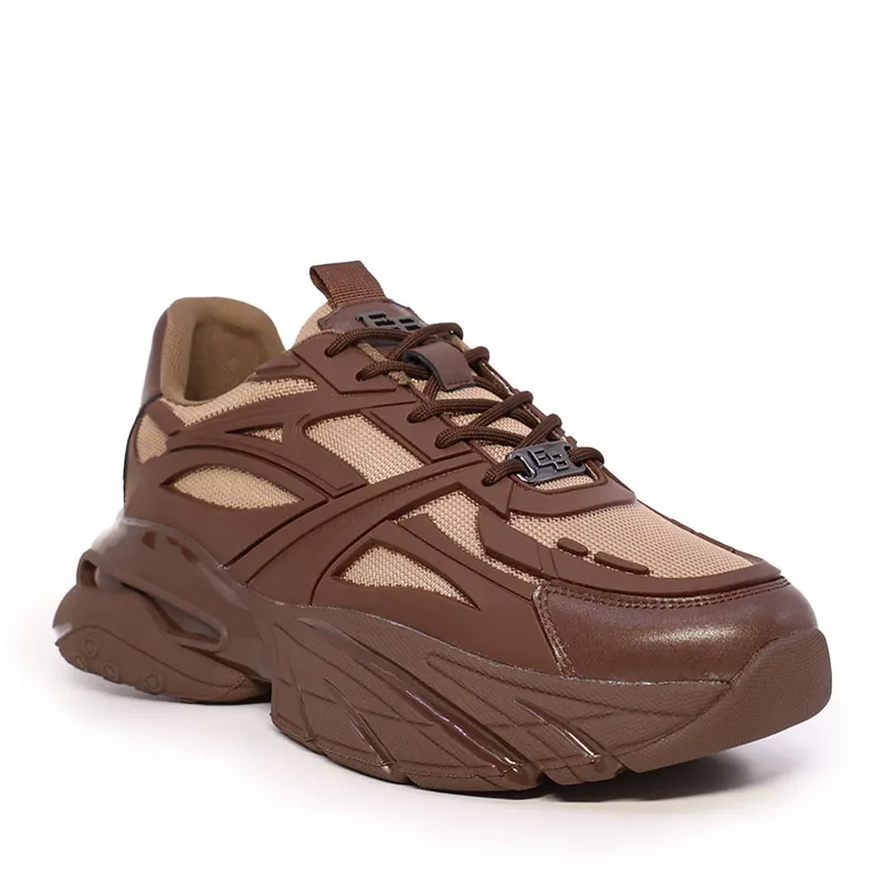 Sneakers bărbați Enzo Bertini maro din piele și material textil 3660BP431M — imaginea 2