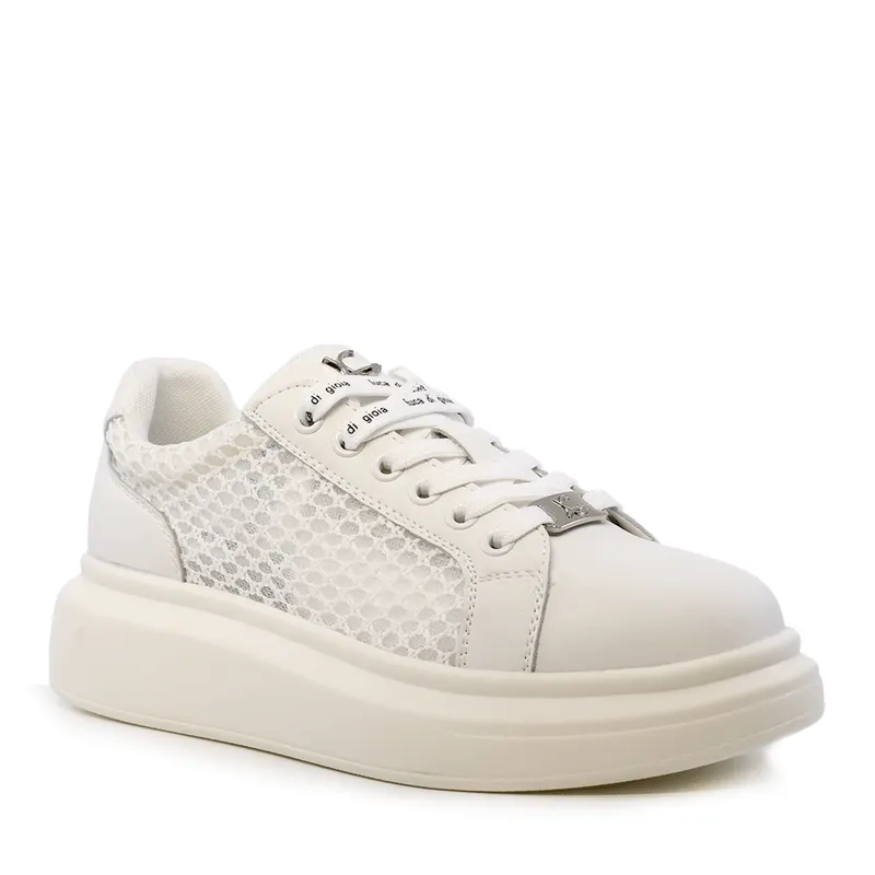 Sneakers perforați femei Luca di Gioia albi din piele și material textil 3841DPF296A — imaginea 2
