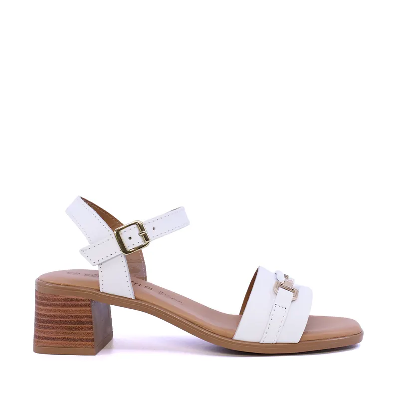 Sandale cu toc mediu femei albe din piele 2611DS3400A