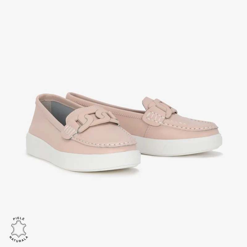 Mocasini Dama Piele Naturala cu talpa plata CRL0206 ROZ