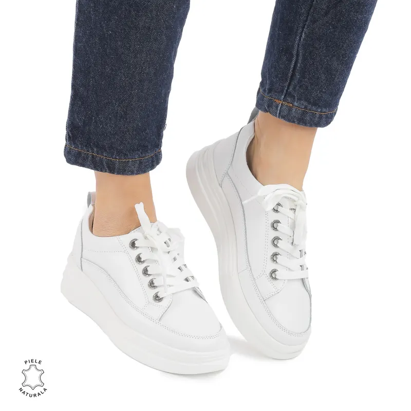 Pantofi casual dama piele naturala CRL0869 ALB