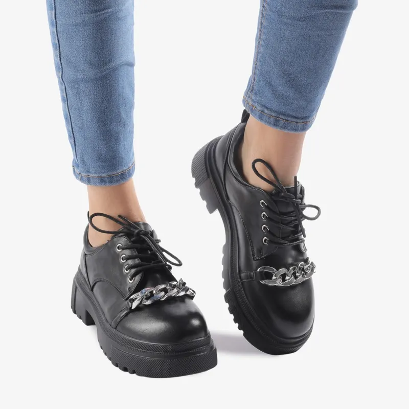 SNEAKERS dama din Piele Ecologica Lacuita cu Accesoriu Argintiu CRL0718