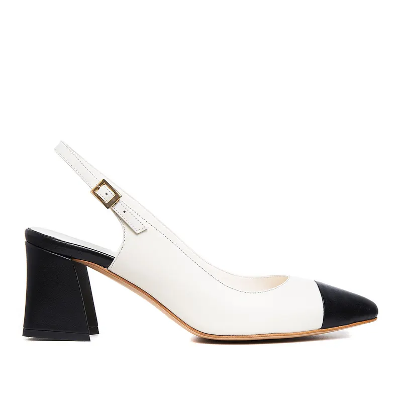 Pantofi Charlotte, Piele Naturala, Alb-Negru - 41 / 6.5 cm - subtire