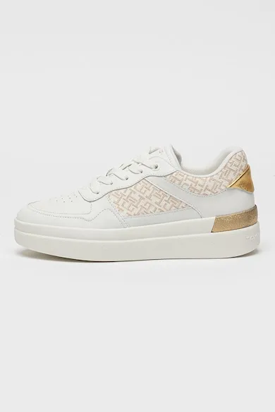 Pantofi sport din piele si piele ecologica Lux Court - Auriu/Alb fildes