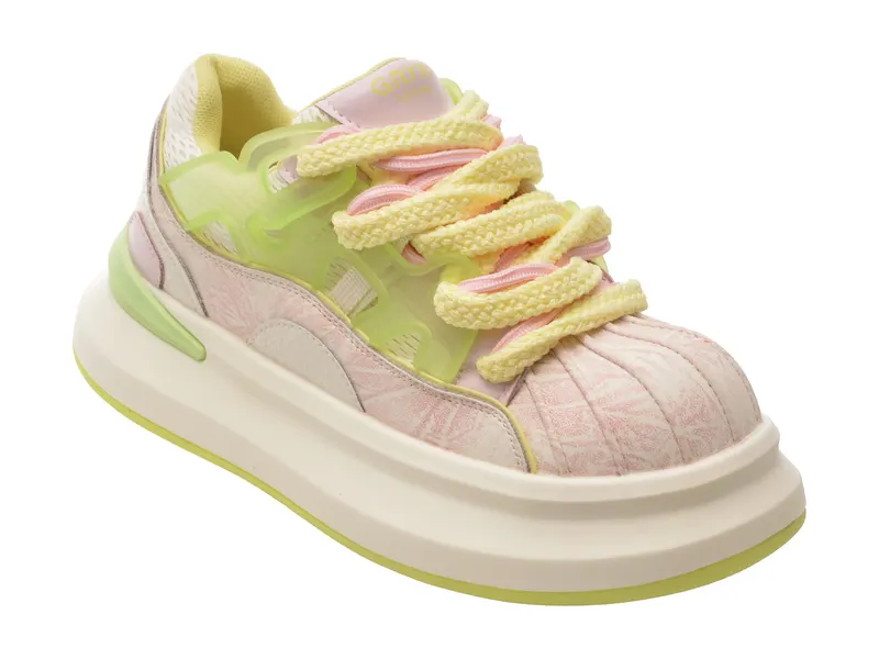 Pantofi sport roz, 3708, din material textil si piele naturala