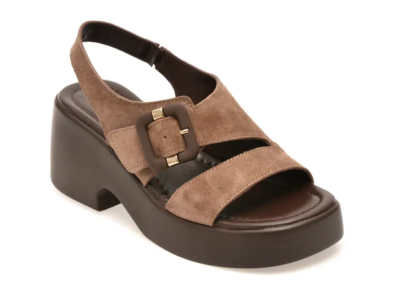 Sandale maro, 1766408, din piele intoarsa