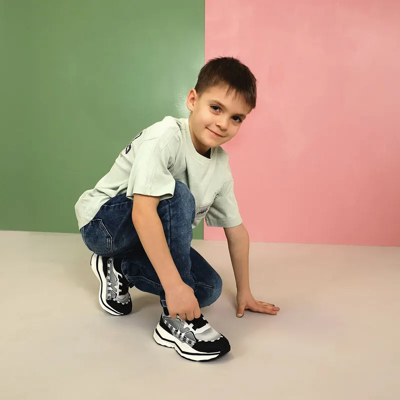 Sneakers baieți negri din material textil 3791MP008NA — imaginea 2