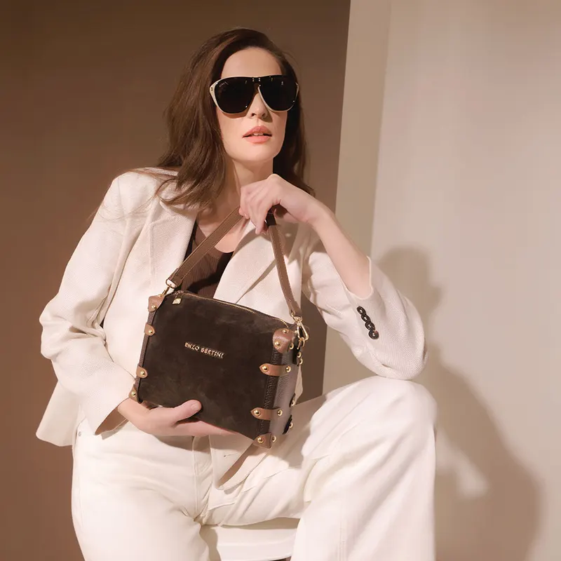 Poșetă satchel femei Enzo Bertini maro închis din piele întoarsă 154POSP3656VTDM — imaginea 2