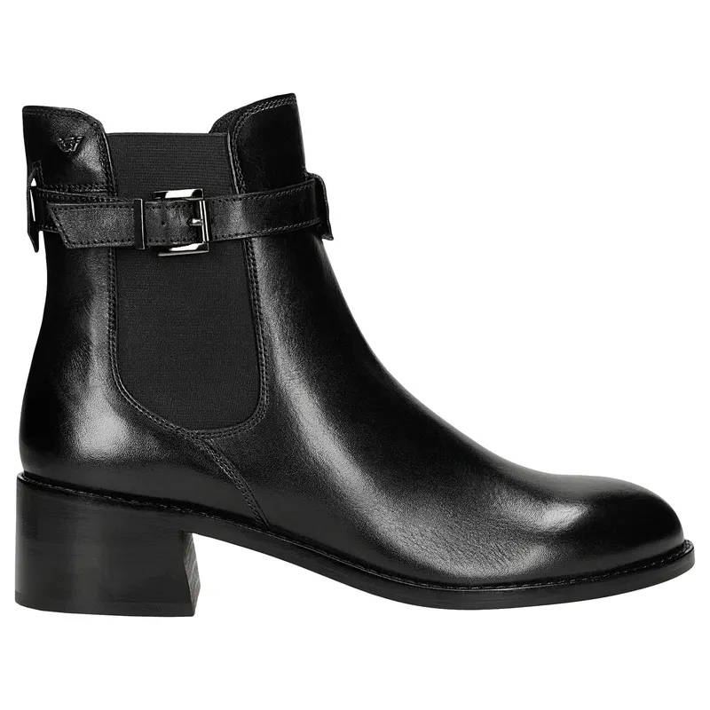 Botine damă din piele, negre, cu toc lat