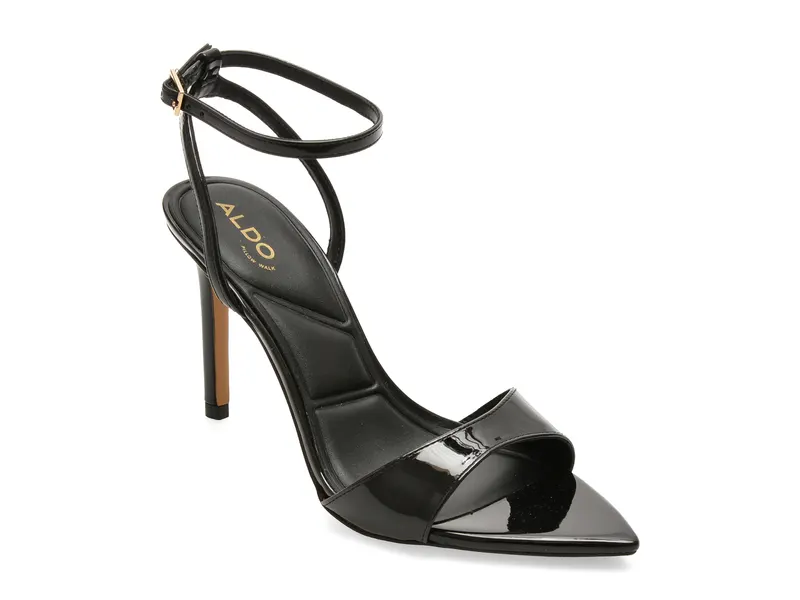 Sandale elegante negre, LEANDRA 001, din piele ecologica lacuita