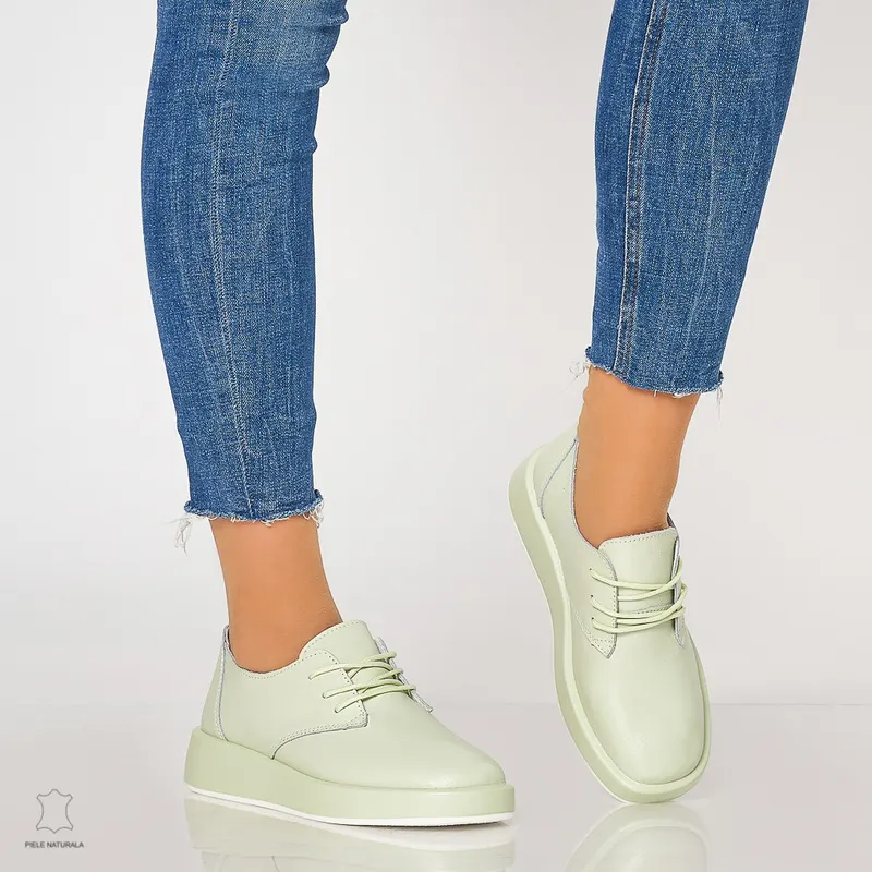 Pantofi Casual dama din Piele naturala cu talpa USOARA CRL1330 VERDE