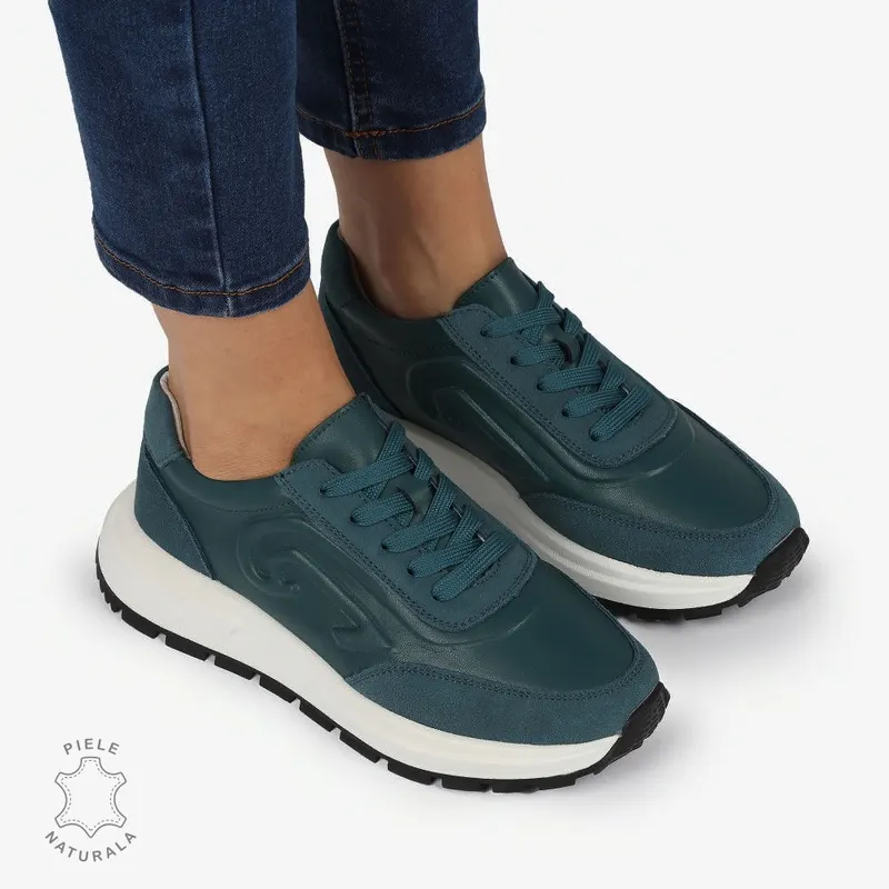 Pantofi casual piele naturala CU MODEL LATERAL CRL1304 VERDE
