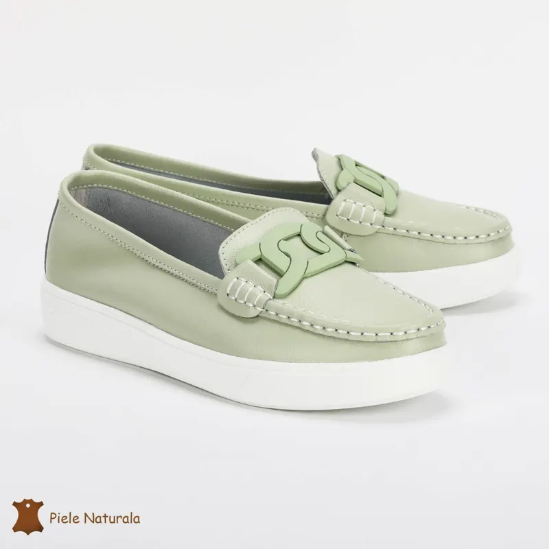 Mocasini Dama Piele Naturala cu talpa plata CRL0206 VERDE