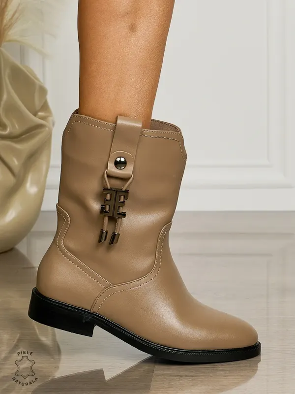 Botine DAMA din PIELE NATURALA CU TOC GROS CRL1502 Khaki