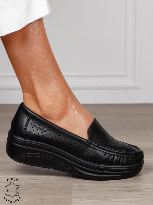 MOCASINI damă din piele naturală CRL1579 NEGRU
