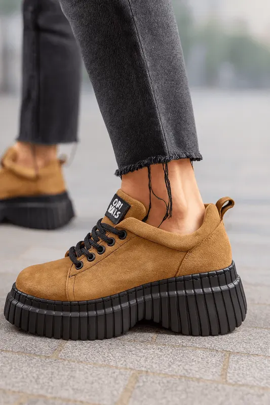 Pantofi Casual din Piele Intoarsa Camel - NOLA