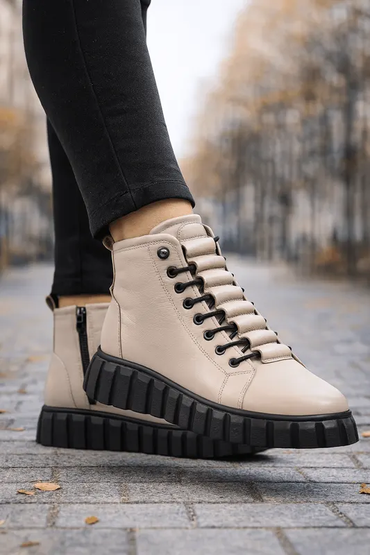 Ghete Casual din Piele Box Taupe - PIXA