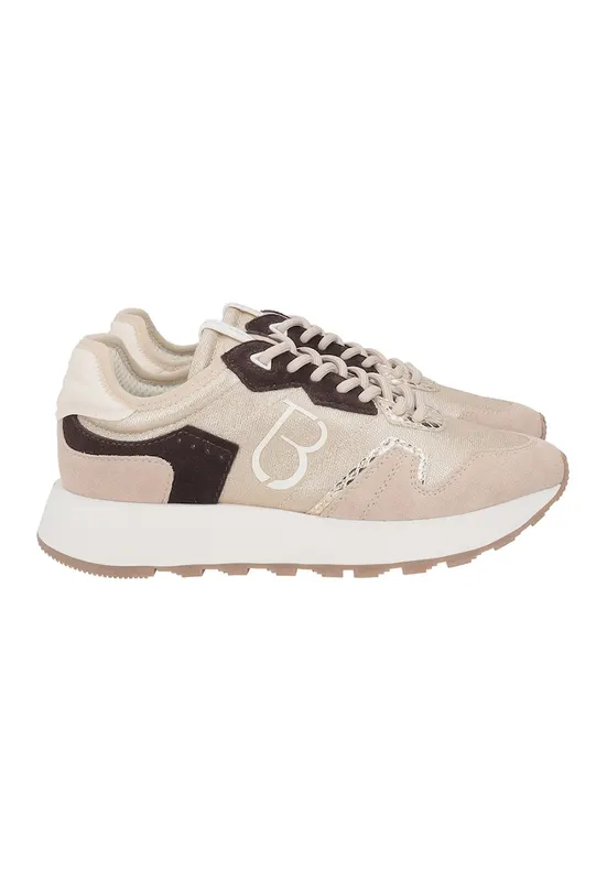 Pantofi sport cu segmente din piele intoarsa - Maro inchis/Bej deschis