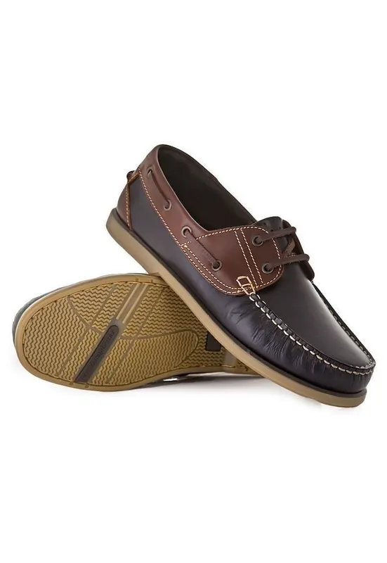 Pantofi boat din piele - Maro/Bleumarin