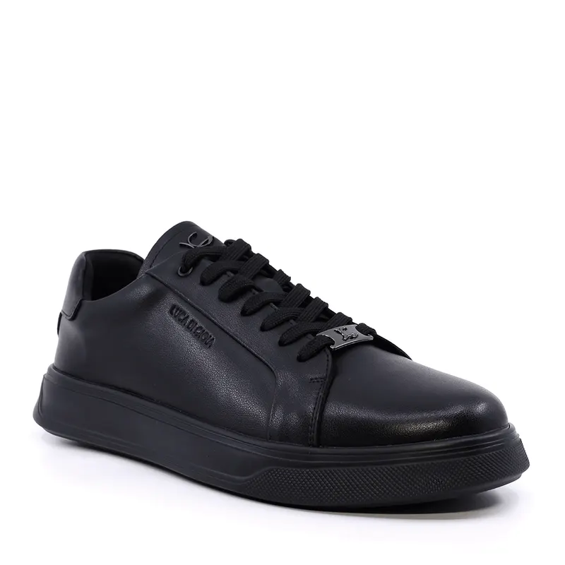 Sneakers bărbați Luca di Gioia negri din piele cu logo frontal 3911BP791N — imaginea 2