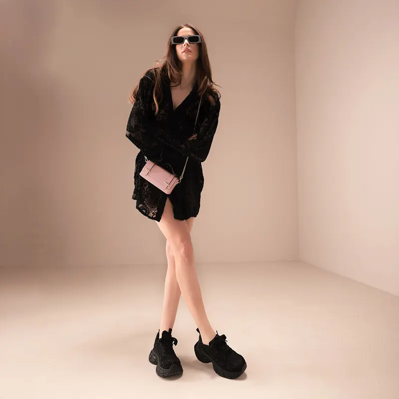 Sneakers femei Luca di Gioia negri din piele și textil 3841DP293N — imaginea 2