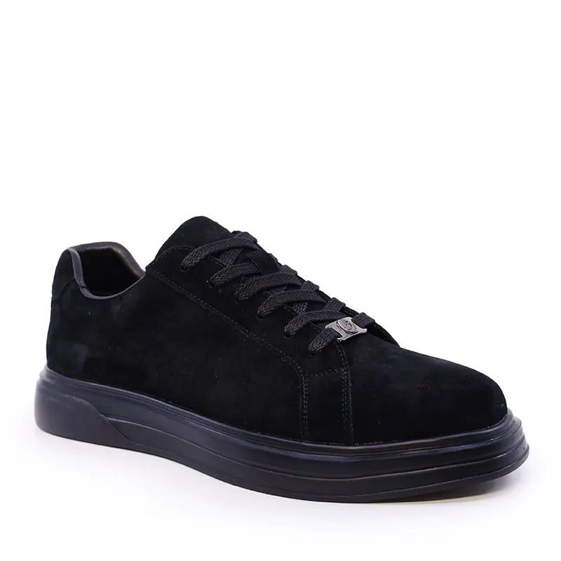 Sneakers ușori bărbați negri din piele întoarsă 3851BP792VN — imaginea 2