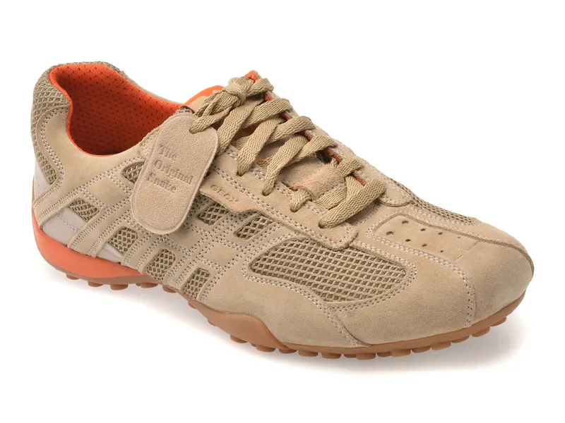 Pantofi sport GEOX bej, U55MNA, din material textil si piele naturala