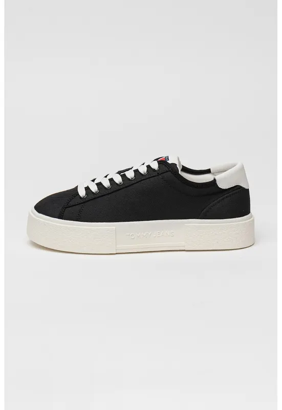 Pantofi sport flatform din panza - Negru