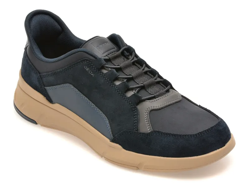 Pantofi sport GEOX bleumarin, U659KA, din piele naturala si material textil